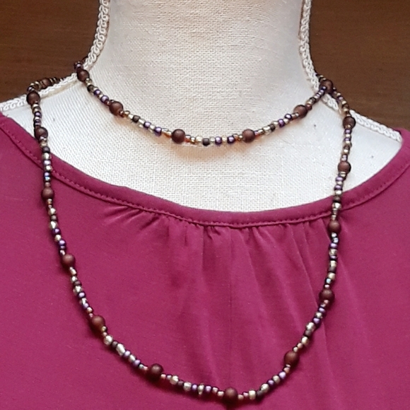Handmade Gold + Purple Beaded Necklace and Choker - 2 Piece Set - Picture 10 of 14
